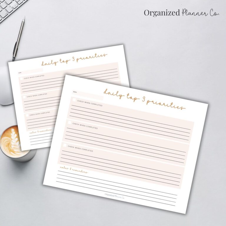 Two free printable daily top 3 priority planning pages.