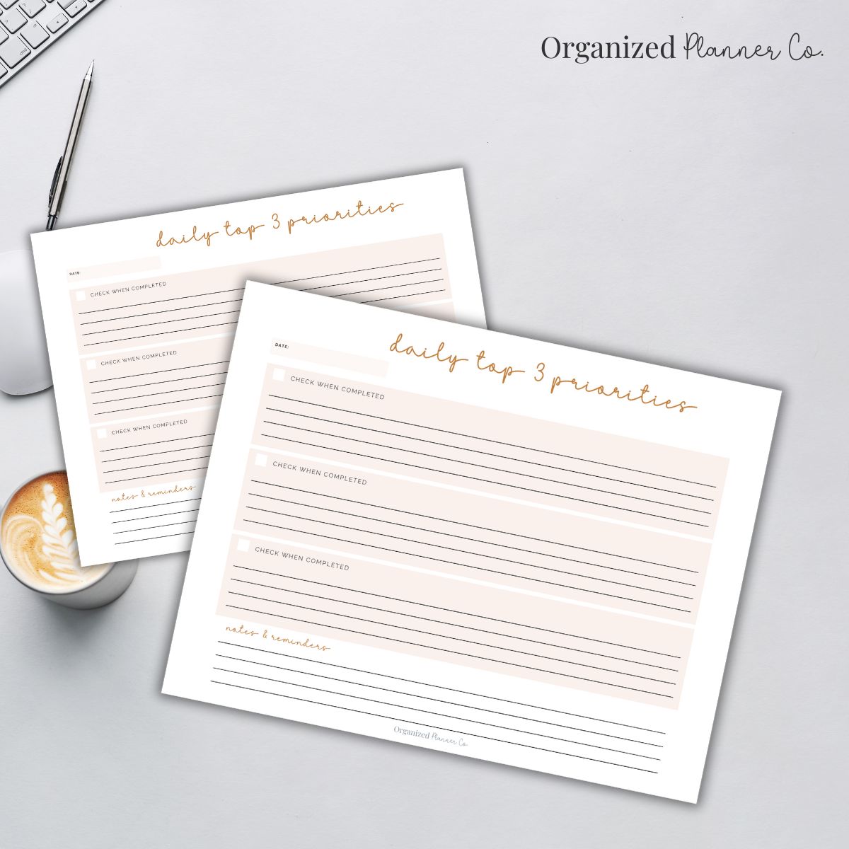 Two free printable daily top 3 priority planning pages.