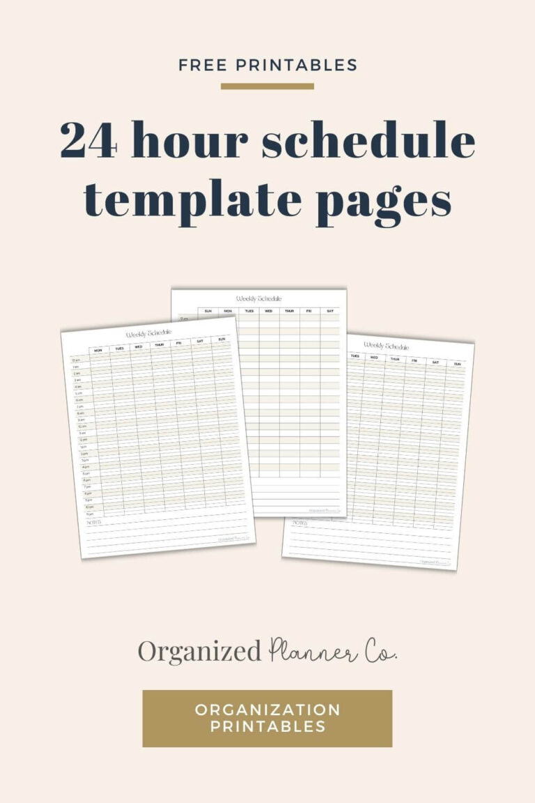 Free Printable 24 Hour Schedule - organizedplannerco.com