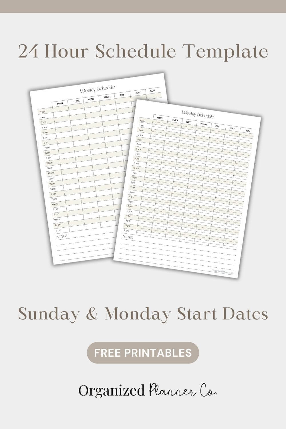 Free Printable 24 Hour Schedule - organizedplannerco.com