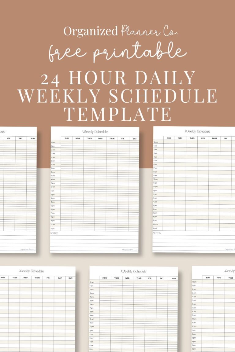 Free Printable 24 Hour Schedule - organizedplannerco.com