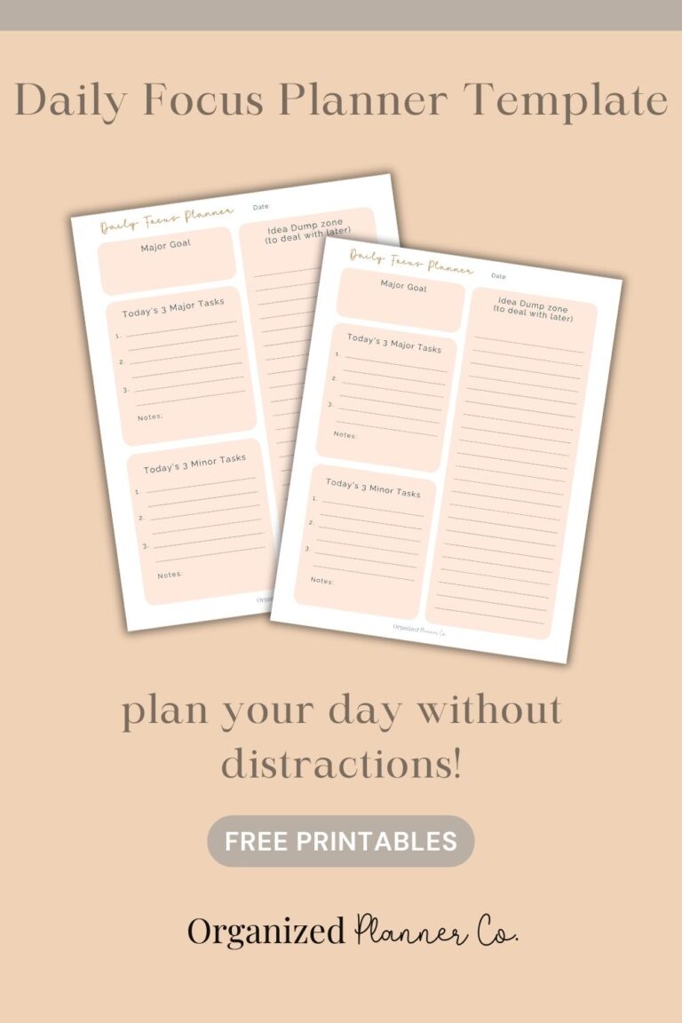 Free Daily Focus Goal Planner Printable - organizedplannerco.com