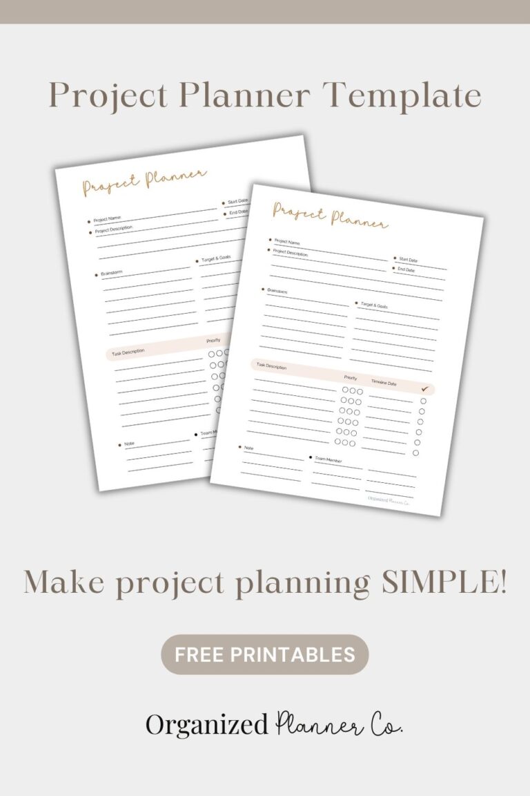 Free Printable Project Planner Worksheet - organizedplannerco.com