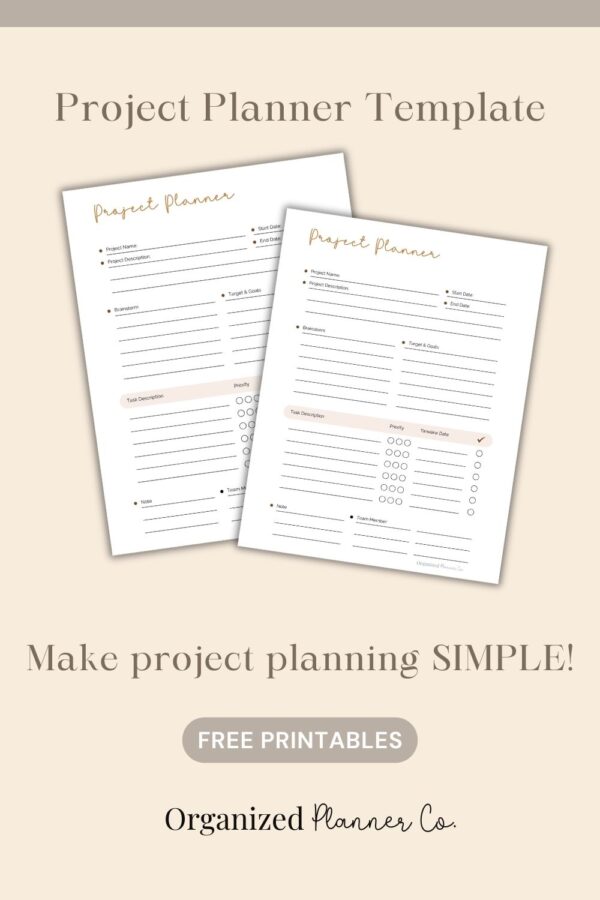 Free Printable Project Planner Worksheet - organizedplannerco.com