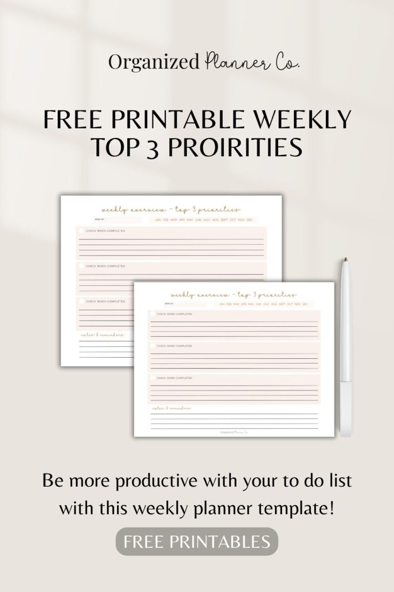 Weekly Overview Top 3 Priorities Printable to Stay Focused All Week ...