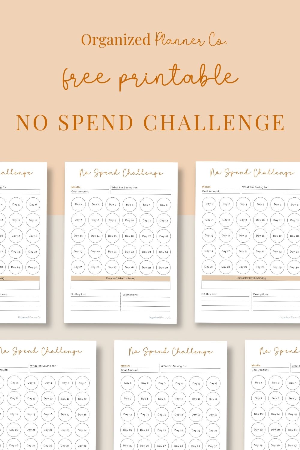 Free No Spend Challenge Printable - organizedplannerco.com